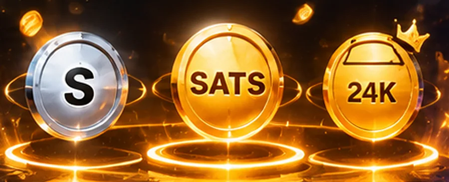 Three coins: stablecoin, Sats coin and 24K gold lingot