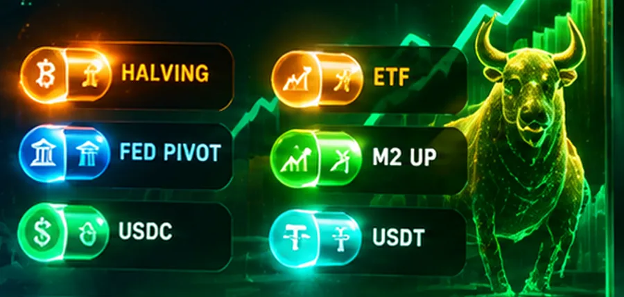 Power pills: Halving, ETF, FED pivot, M2 up, USDC, USDT, next to a bull